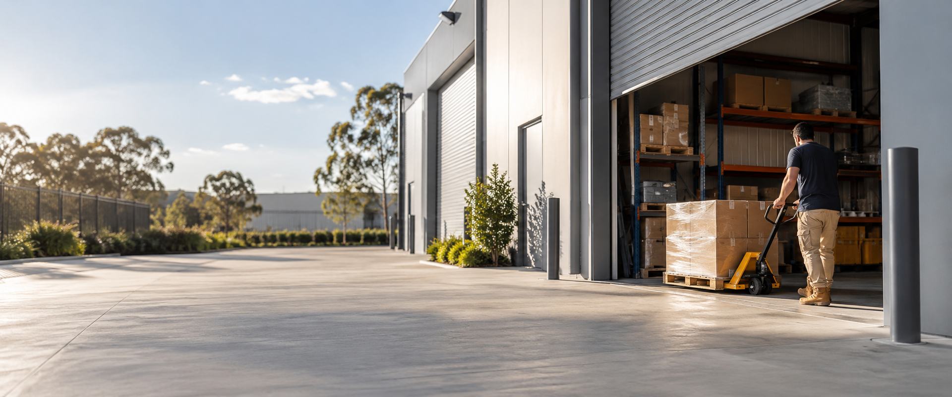 bare trust setup sequence - a small commercial warehouse unit with a roller door in western Sydney