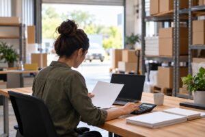 Business Finance Guide for Sydney Owners - a small business owner reviewing figures in a warehouse office