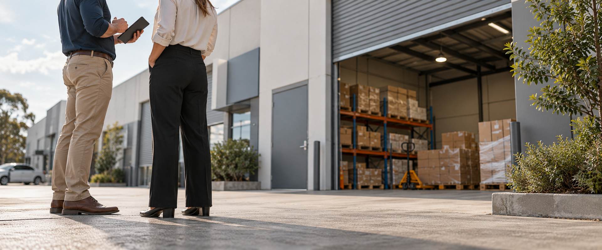 business real property definition ato - a small commercial warehouse unit with a roller door in western Sydney
