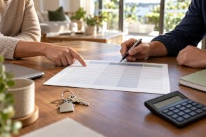 First Home Buyer Scheme Comparison NSW - a comparison sheet laid out on a table beside house keys