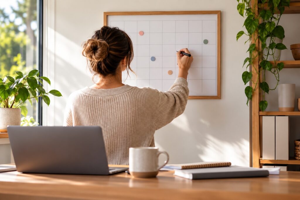 Home Loan Application Timeline - a wall calendar with milestone dates marked in a home office