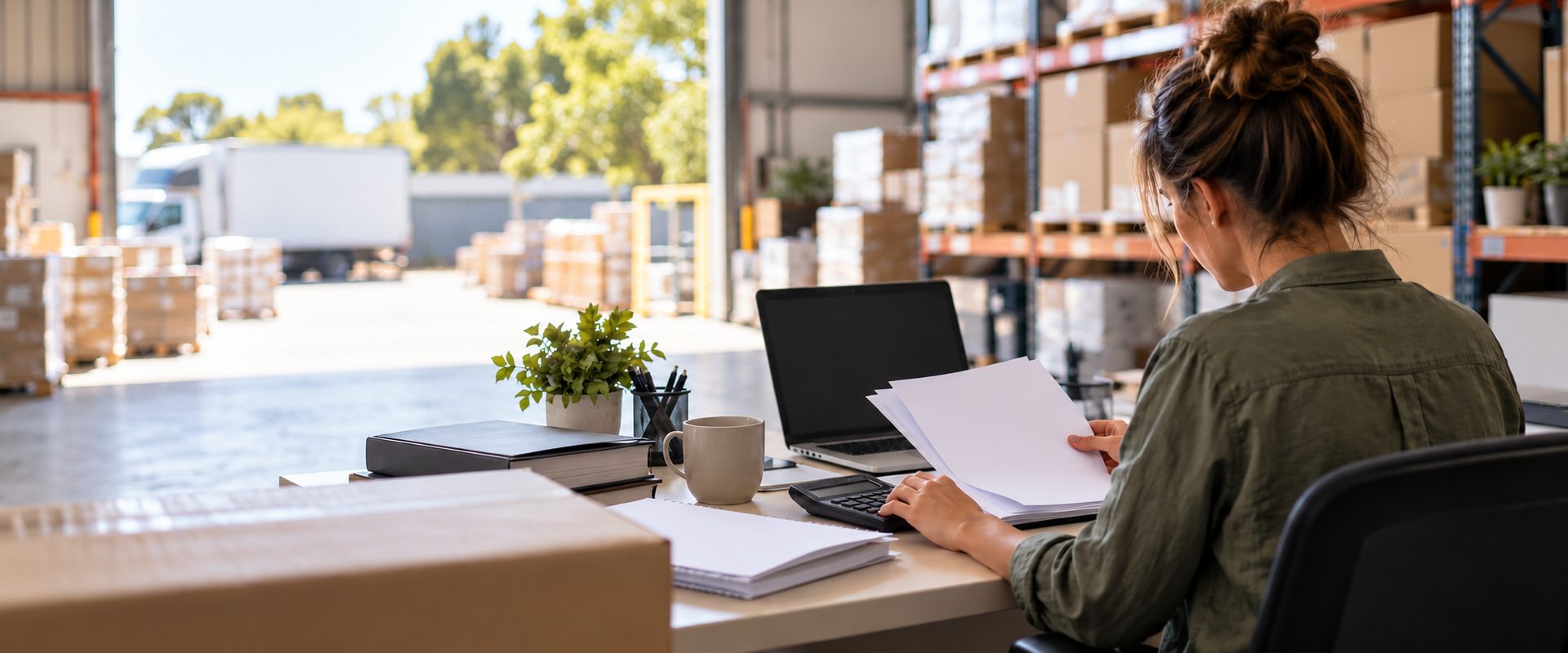 unsecured limit calculation australia - a small business owner reviewing figures in a warehouse office
